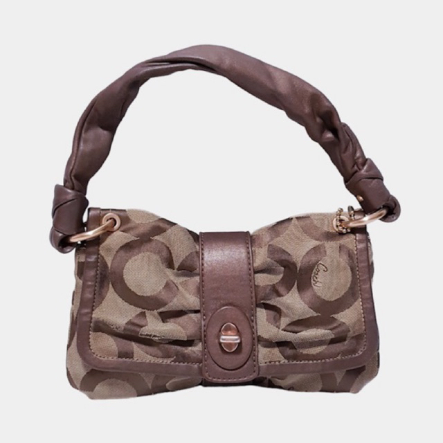 👜กระเป๋า​ Coach Parker Womens OP M0869-13408  Leather Canvas Hand Bag Purse ❤️สินค้ามีตำหนิผ้ารัน