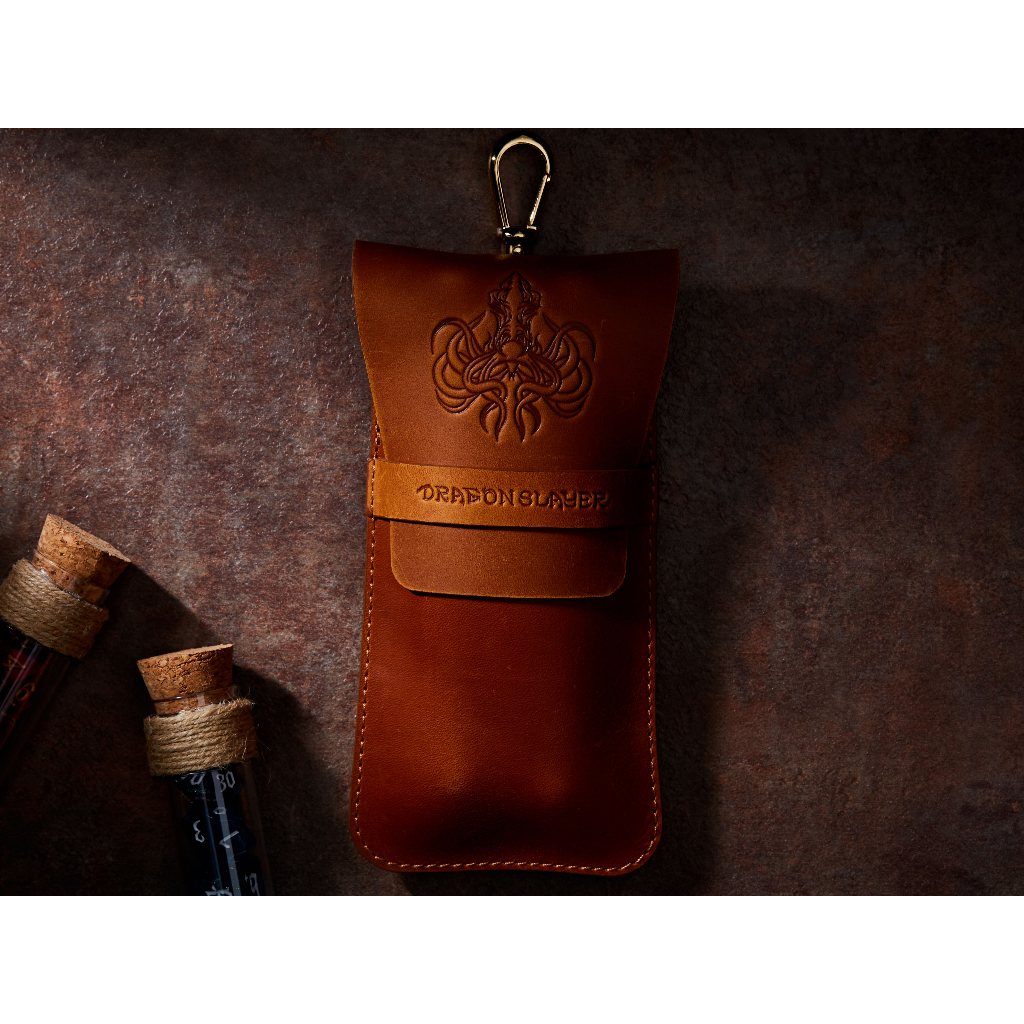 Hydra RPG Double Potion Bag | Large Dice Bag | Tan Leather Bag With Dice Potion Flask Set | Dice | R