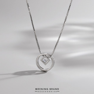 MeeningBrand❀สร้อยคอเงิน CIRCLE &amp; SQUARE DIAMOND MINIMAL  [02-0059]