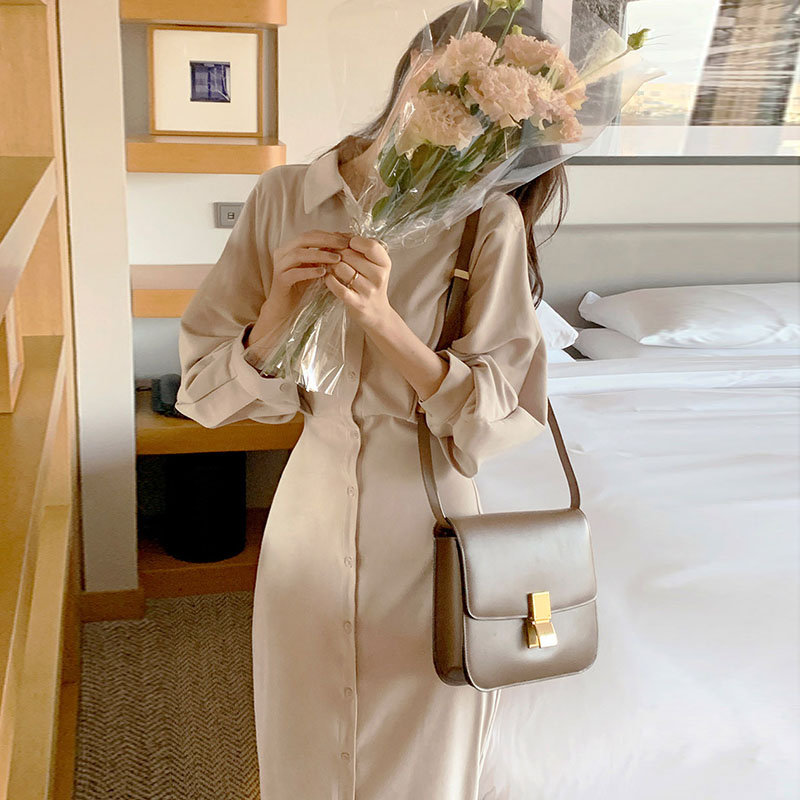 พร้อมส่ง Minimal dress ชุดเดรสยาว สีครีม ผูกโบว์ เดรสเกาหลี