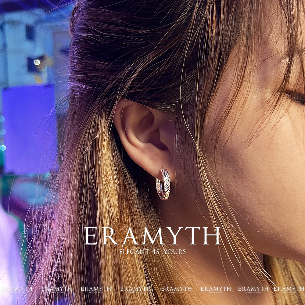 Eramyth Jewelry : ต่างหูห่วง งานหน้าแบนตัดลาย เงินแท้ 92.5  ขนาด 20mm EM-0048(พร้องส่ง) - รูปที่ 2
