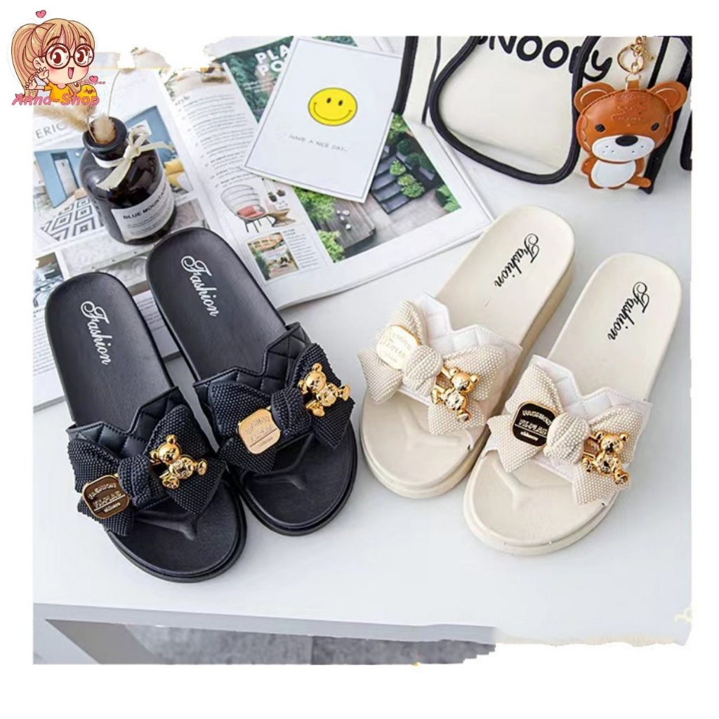 มาใหม่ ❗ รองเท้าแตะสวมแฟชั่น 🍭รองเท้าโบว์น้องหมี พื้นนิ่ม งานน่ารักพร้อมส่ง 🚚 T174 - รูปที่ 5