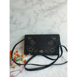 Hayden Foldover Crossbody Clutch with Heart Bandana Rivets Coach F55615