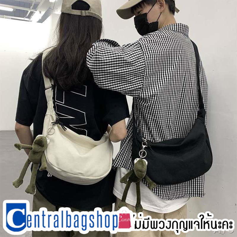C1746 กระเป๋าผ้าสะพายข้างมีซิปผ้าแคนวาส