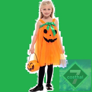 7C214 ชุดเด็กหญิง ชุดเดรส ชุดฮาโลวีน ชุดฟักทอง ฟักทอง Children Pumpkin Halloween Costume