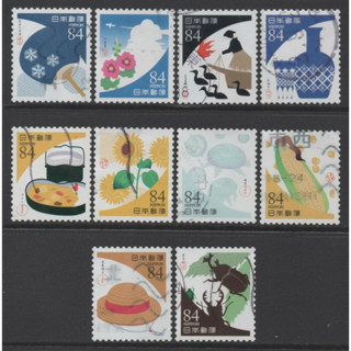 J153-4 แสตมป์ญี่ปุ่นใช้แล้ว ชุด Greetings Stamps - Traditional Colors Series No.4 ปี 2020 ใช้แล้ว สภาพดี ครบชุด 10 ดวง