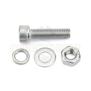 (ยกชุด) น็อต สกรู หัวจม พร้อม แหวน+สปริง+ตัวเมีย สเตนเลส 304 เกลียวมิล หยาบ M3 / (Set) Cap Socket