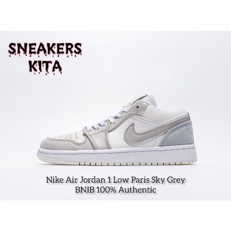 ของแท้ 100% Nike Air Jordan 1 Low Paris White Sky Grey