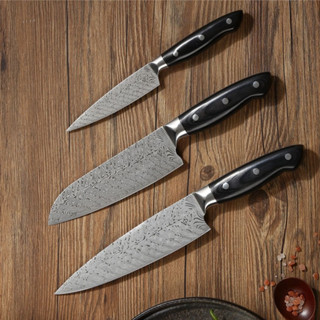 Japanese knives Chef knife Santoku knife Paring knife มีดทำครัว มีดญีปุ่นใบมีดลายเลเซอร์ดามัสกัส ด้ามไม้แท้ สินค้าคุณภาพ