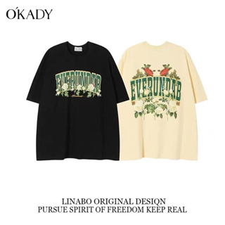 OKADY เสื้อยืด Oversize Good Vibes ผ้าCotton100% ใส่สบาย เสื้อยืด นางแบบคู่รักนักเรียนสไตล์เกาหลี