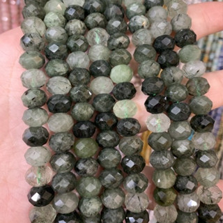 ไหมเขียว Green Rutilated Quartz 9.5*7 มิล เจีย ทรงล้อรถ *เส้นยาว* หินแท้ หินธรรมชาติ