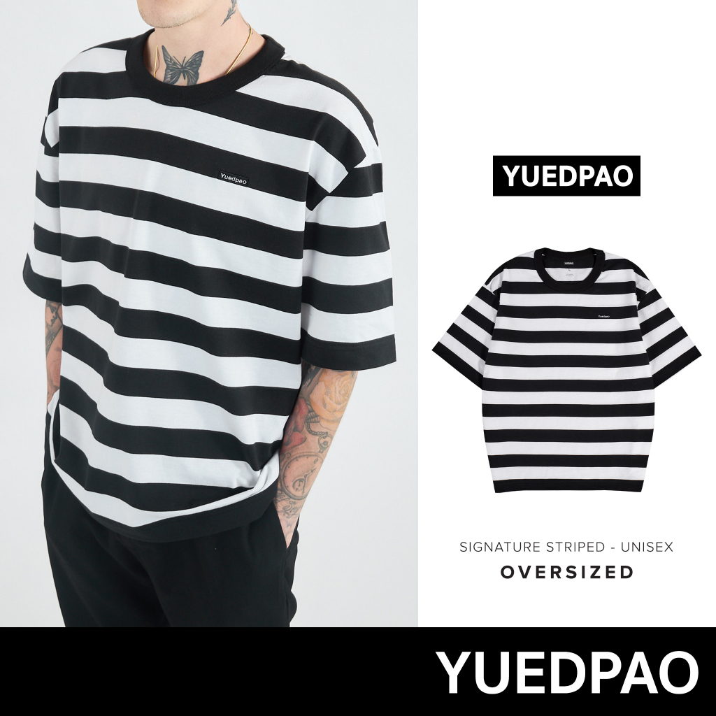 Yuedpao No.1 เสื้อยืด Oversized Striped ผ้าหนาทรงสวย ยับยากรีดง่าย รับประกันไม่ย้วย 2 ปี เสื้อยืดโอเวอร์ไซส์ Stripe