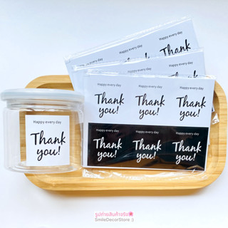 [พร้อมส่ง] สติ๊กเกอร์ขอบคุณ Thank you แพ็ก 60 ชิ้น ขนาด 4.5x5 CM ไดคัททรงสี่เหลี่ยม เนื้อเงา มีสีขาวและดำในแผ่นเดียวกัน