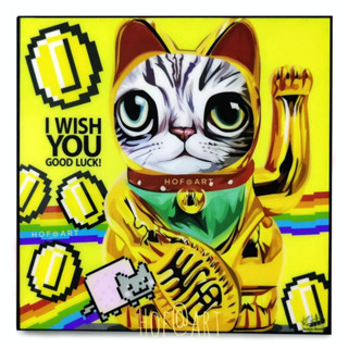 Maneki Neko แมวกวัก Lucky Cat ญี่ปุ่น มาเนกิ เนโกะ แมวโชคลาภ รูปภาพ​ติด​ผนัง​ pop art แมว แต่งบ้าน ของขวัญ กรอบรูป