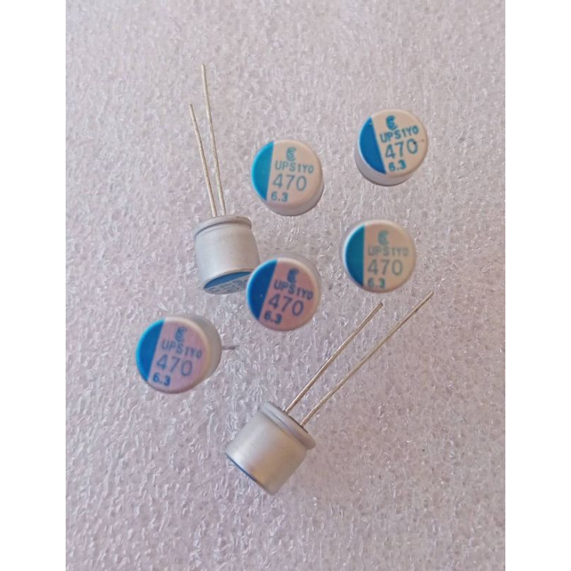 คาปาซิเตอร์ 470UF 6.3V  C470UF 6.3V ตัวสีเงินแถบสีฟ้าขนาด 8x12mm.(10ชิ้น) ของใหม่แกะกล่องของแท้470UF