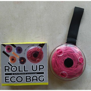 6-1 กระเป๋าหิ้ว พกพา หมุนเก็บในตลับพกพา ROLL UP ECO BAG สีชมพู มาเจนต้า