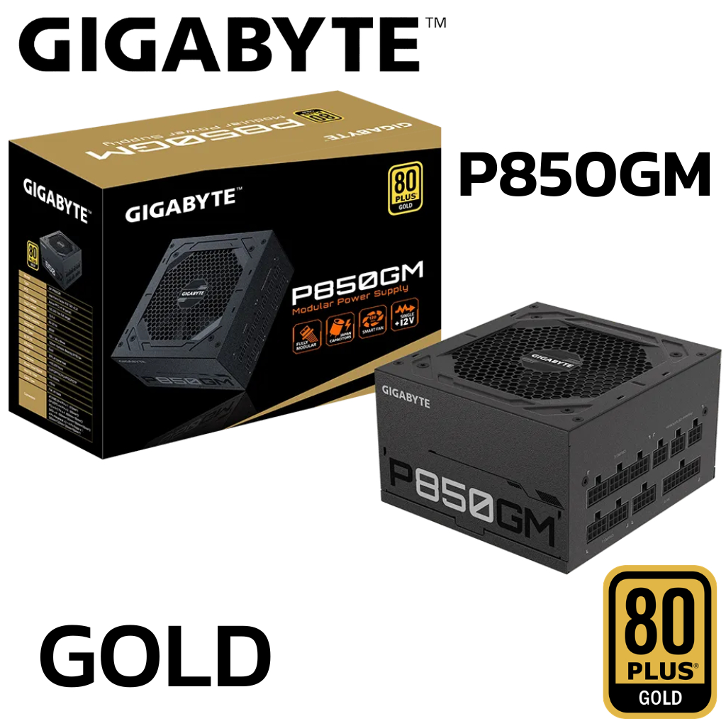 POWER SUPPLY (อุปกรณ์จ่ายไฟ) GIGABYTE P850GM 850W 80 PLUS GOLD  BLACK ประกันไทย Synnex