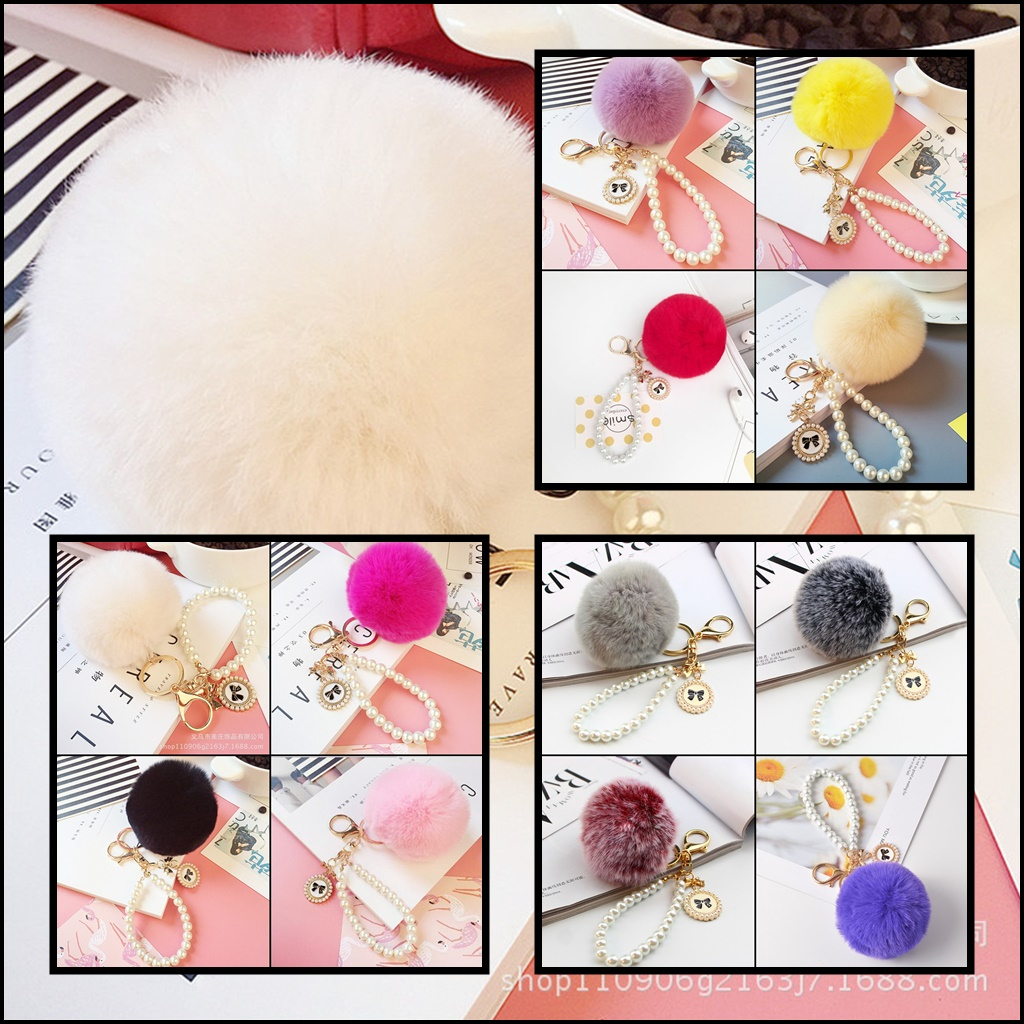 NEW พวงกุญแจ ปอมกลม ห้อยมุก  / ห้อยสร้อย ปารีส (((พร้อมส่ง)))