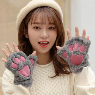 ส่งจากไทย ถุงมือหมีสตรี คอสเพลย์แมว ถุงมือครึ่งนิ้ว ผ้ากํามะหยี่ น่ารัก ถุงมือสั้น กันหนาว 01MZSTXL