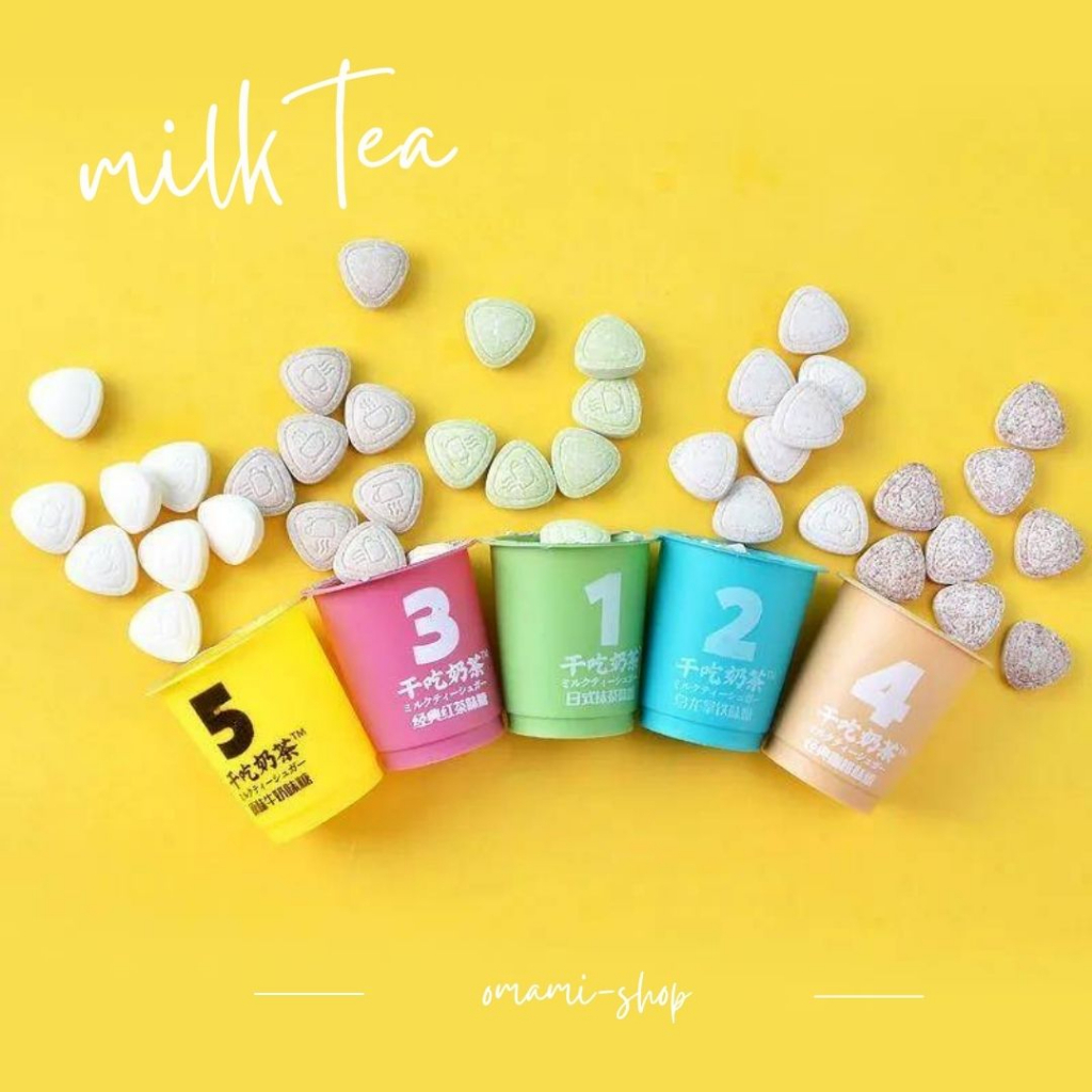 ใหม่💥ลูกอมชานมในแก้วจิ๋ว(1กระปุก/12g.) 10-20กระปุก มี5สี5รสชาติให้เลือก อร่อย กลิ่นหอมชัดเจน เหมือนต