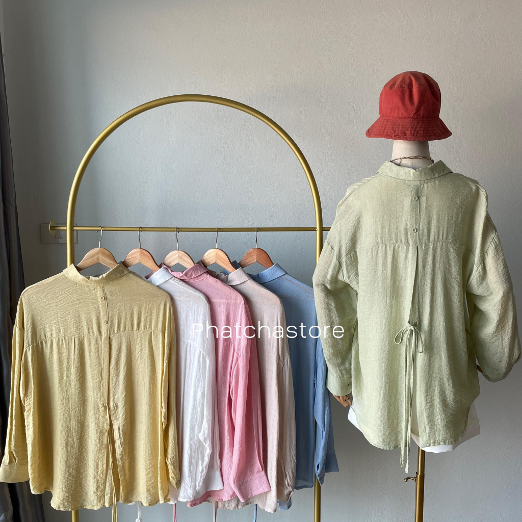 เสื้อเชิ้ตผูกหลังรุ่น มีกระดุมผ้าเกาหลีใส่สบาย สาวอวบใส่ได้