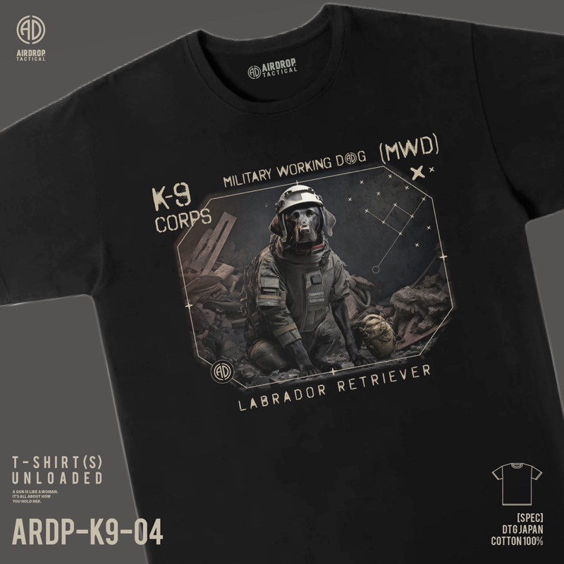 เสื้อยืดสายTACTICALลายสุนัขK9 " Labrador-K9 " Black Color [ AIRDROP ]
