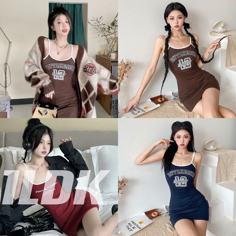 1LDK พร้อมส่ง ชุดเดรสสั้น สายเดี่ยว รัดรูป เซ็กซี่น่ารัก(0881)