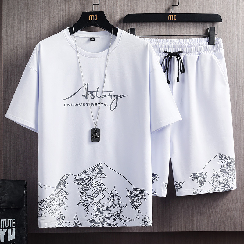 เซท เสื้อยืดผู้ชาย ชุดเสื้อกางเกง กางเกงขาสั้น สำหรับผู้ชาย พิมพ์ลาย