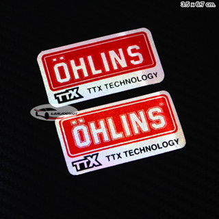 sticker สติ๊กเกอร์ติดกระป๋องโช๊ค ลาย OHLINS ขนาด 3.5 x 6.7 cm. สะท้อนแสง วิบวับ ติดแน่น สติ๊กเกอร์ตกแต่งรถ สติ๊กเกอร์ติด