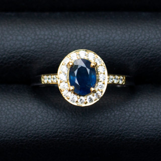 แหวนพลอยไพลินบางกะจะ จันทบุรี (BLUE SAPPHIRE) เรือนเงินแท้92.5%ชุบทองคำขาว ไซด์นิ้ว 56 หรือเบอร์ 7.5 US