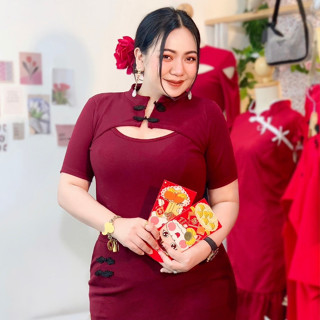 100KG Plus size เสื้อตรุษจีนสาวอวบ เสื้อคอจีน เสื้อกี่เพ้า รุ่นลี่ซือ J35