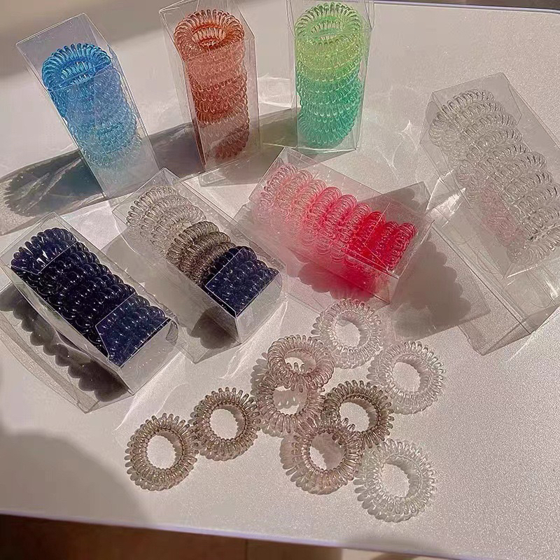[พร้อมส่งในไทย-9 เส้น] หนังยางรัดผมเกลียวใส หลากหลายสี 1 กล่อง 9 เส้น ไม่ขาด ไม่ย้วยง่าย สุดคุ้ม ไม่หดง่าย สีสวย รับประก
