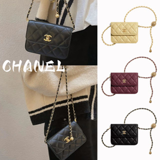 ชาแนล  CHANEL  ลูกโกลเด้นขนาดเล็ก/โซ่กระเป๋าใส่เหรียญ/หนังแกะหัวเข็มขัดทอง/กระเป๋าสะพายไหล่Crossbody/เอวกระเป๋า/ผู้หญิง