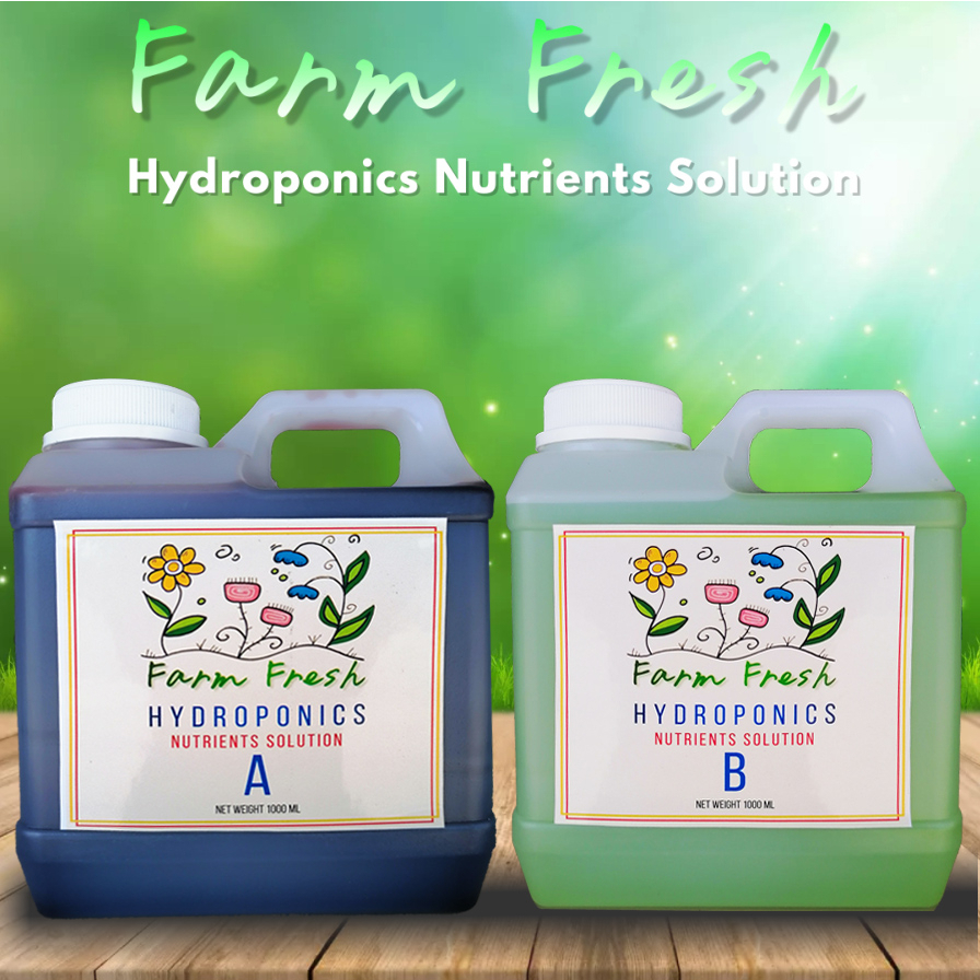 ปุ๋ย AB ไฮโดรโพนิคส์ ฟาร์มเฟรช Hydroponics Nutrients Solution สูตรผักกินใบทุกชนิด ขนาด 1 ลิตร A และ B
