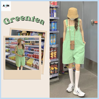 พร้อมส่ง🧃Green Jumpsuit เอี๊ยมกางเกงขาสั้น เสื้อผ้าสไตล์เกาหลี เอี๊ยมสีเขียว เอี๊ยมสีครีม