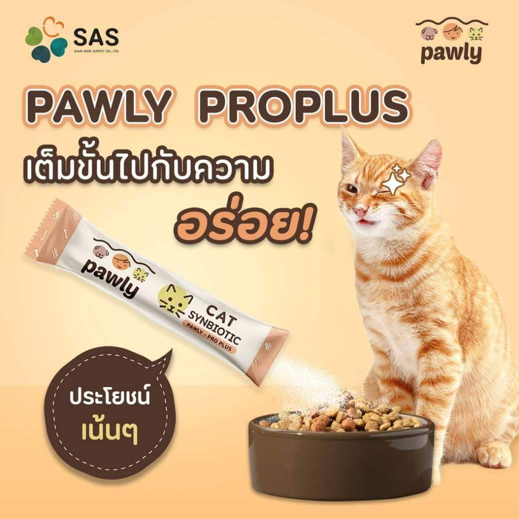 Pawly Pro Plus Dog Synbiotic ผงพรีไบโอติกและโปรไบโอติก สำหรับสุนัขและแมว (1 กล่อง) มี 12 ซอง