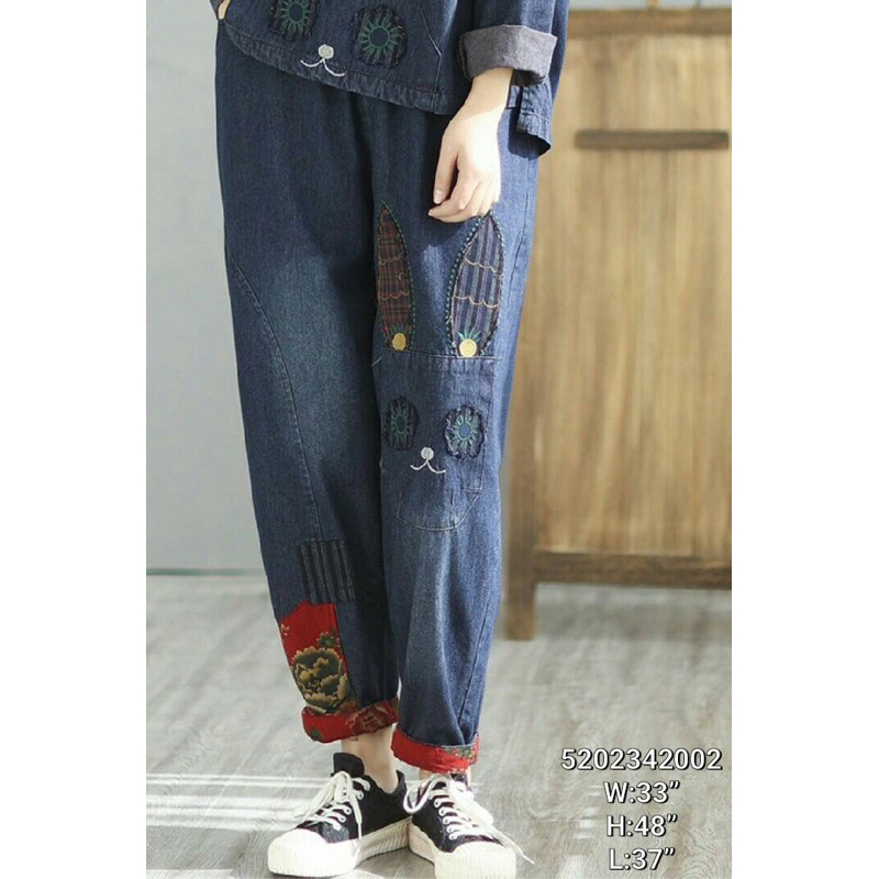 japanese style jeans freesize กางเกงยีนงานญี่ปุ่น ปัก W:33” H:47” L:37”
