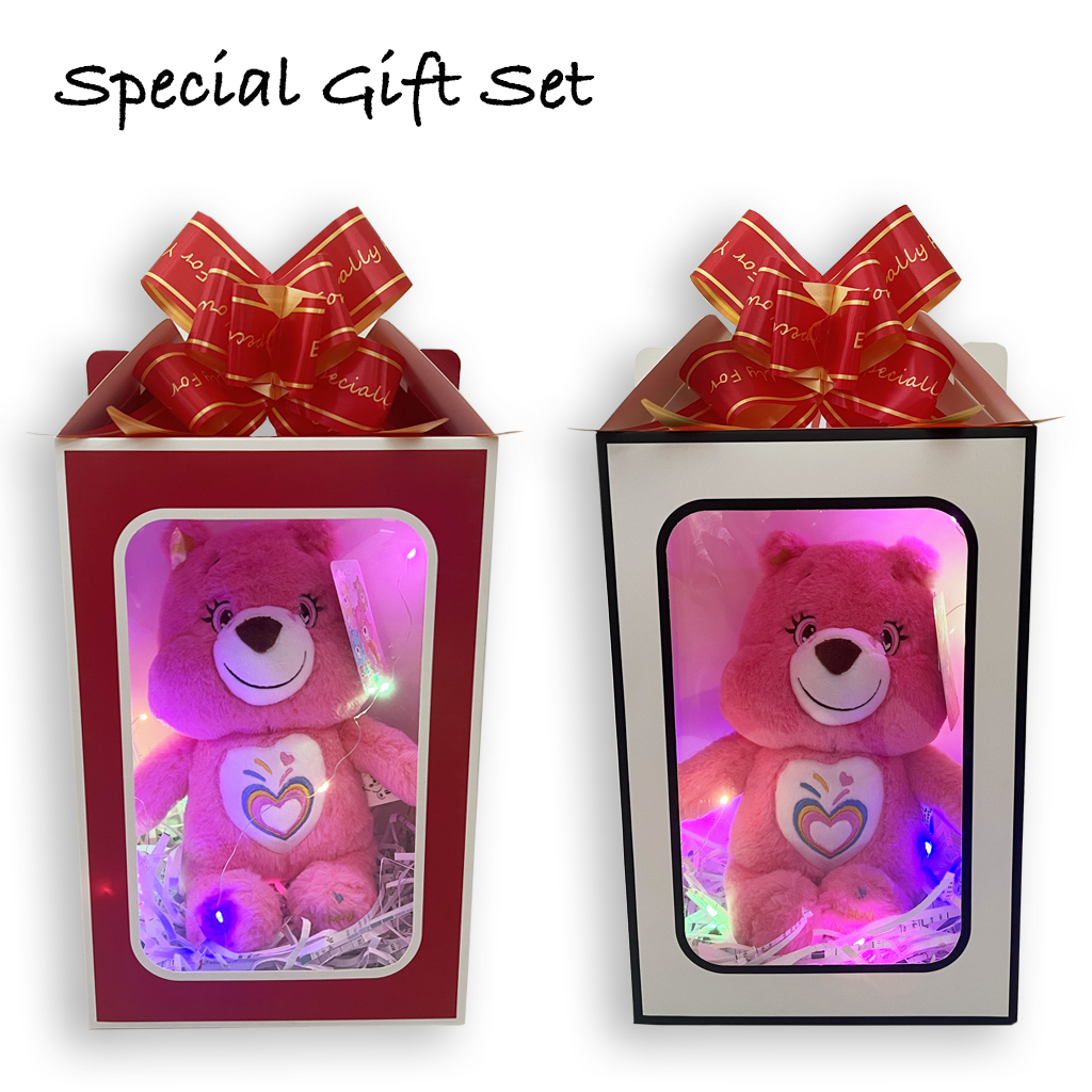 ตุ๊กตา แคร์แบร์ สีชมพู พร้อมกล่องของขวัญ มีไฟเปิดปิดได้ / Care Bears / Bubby Bearly 10 นิ้ว