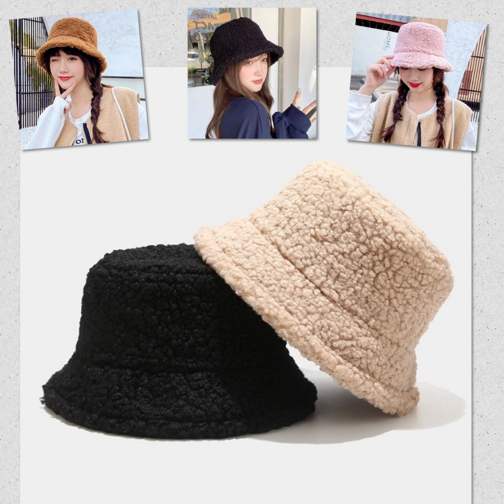 💎 หมวกบักเก็ต ขนแกะเทียม Bucket คลุมผม แฟชั่น ผ้าเนื้อดี ระบายอากาศ เกรดพรีเมี่ยม 💎