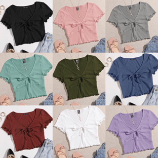 เสื้อครอปฟิลลูกคุณหนู แต่งโบว์ตรงหน้าอก มี 9 สีจ้า