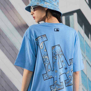 👑ผ่อน0%~แท้100%👑 MLB Paisley Mega Logo T-Shirt  เสื้อยืดสีฟ้า โลโก้ LA สีฟ้า 💙💙  Code: 3ATSI0124-07BLL