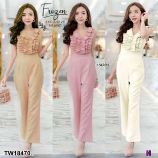 MM18470 Jumpsuit จั้มสูทแขนกุดขายาว อกระบาย .Jumpsuit, sleeveless jumpsuit, long legs, fringe chest..