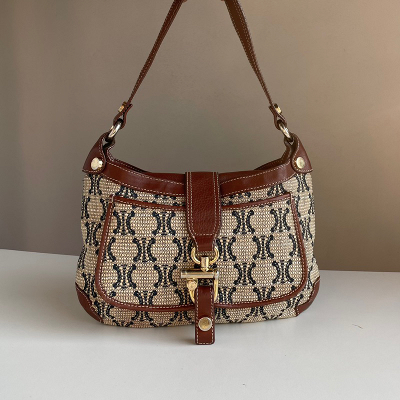 Celine Monogram boat Pochette Triomphe Weaving Hobo Bag