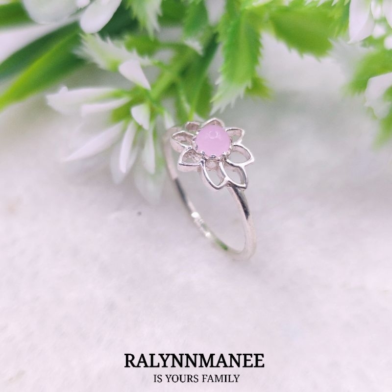 RA016 แหวนพลอยโรสควอตซ์แท้ ( Natural Rose Quartz ) ตัวเรือนเงินแท้925 ชุบทองคำขาว ไซส์58 สั่งแก้ไซส์ +250บ.