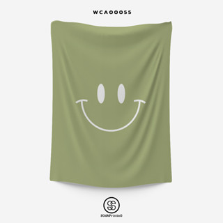 ผ้าติดผนัง ผ้าแขวนผนัง ผ้าตกแต่ง ลาย Smile สีเขียว รหัส WCA00055 #SOdAhome #WallCloth