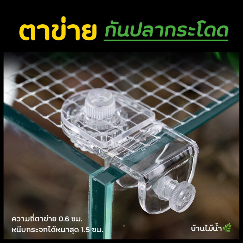 ตาข่ายกันปลากระโดด ตาข่ายตู้ปลา ตาข่าย กันกุ้งสัตว์น้ำกระโดด ช่องถี่ 0.6 ซม. ตัวหนีบกระจกได้หนาสุด 1.5 ซม. | บ้านไม้น้ำ🌿
