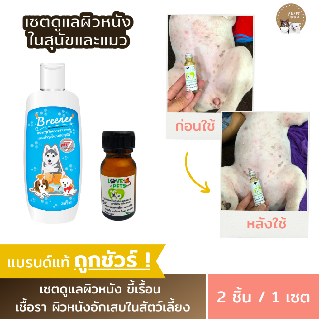 เซตดูแลผิวหนังในสุนัขและแมว (แชมพู+สมุนไพรชนิดทาสูตรเข้มข้น) ลดอาการผิวหนังอักเสบ ขี้เรื้อน เชื้อรา