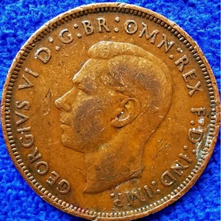 เหรียญ​อังกฤษ​ UK, (ยุค​ George​ VI),1 Penny, #1362T, ใช้แล้ว