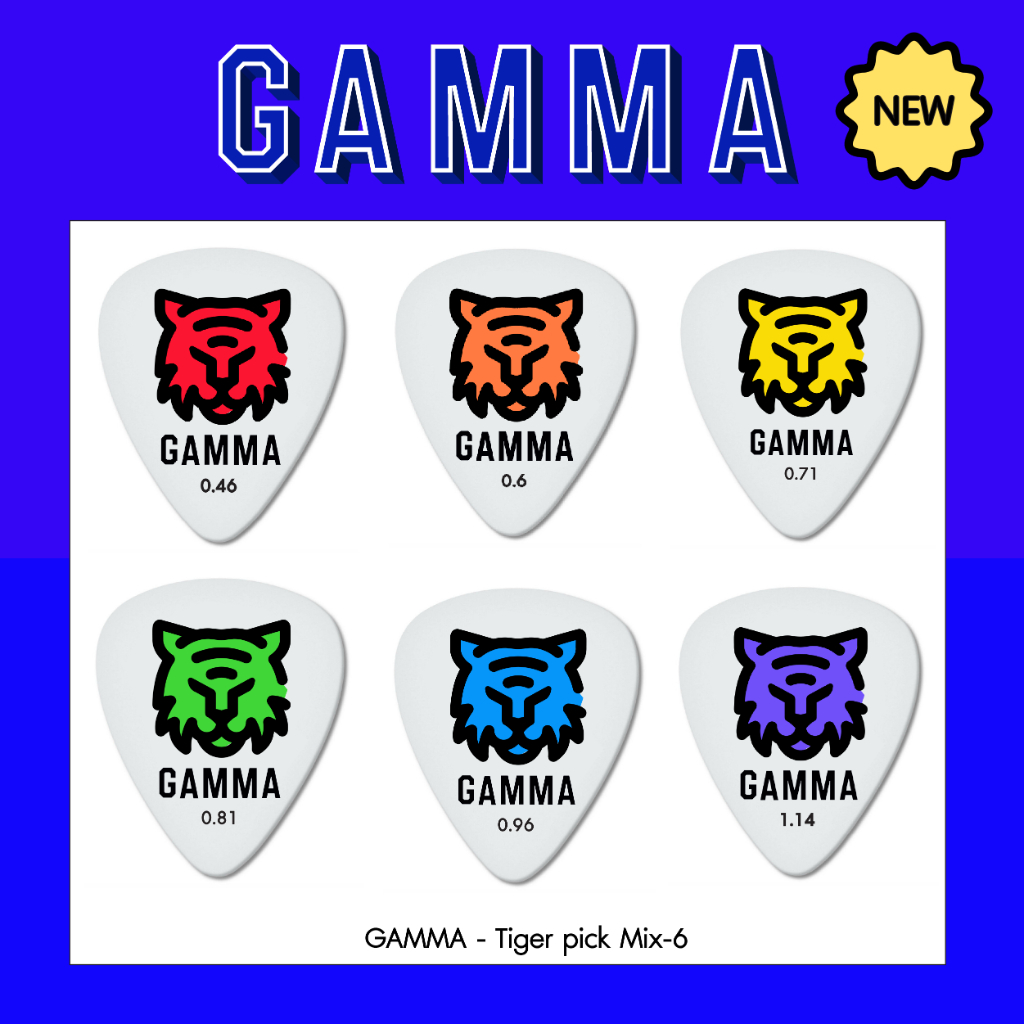 ปิ๊กกีต้าร์ GAMMA -Tiger pick -Red 0.46/Orange 0.6/Yellow 0.71 /Green 0.81 /Blue 0.96/ Violet 1.14 m