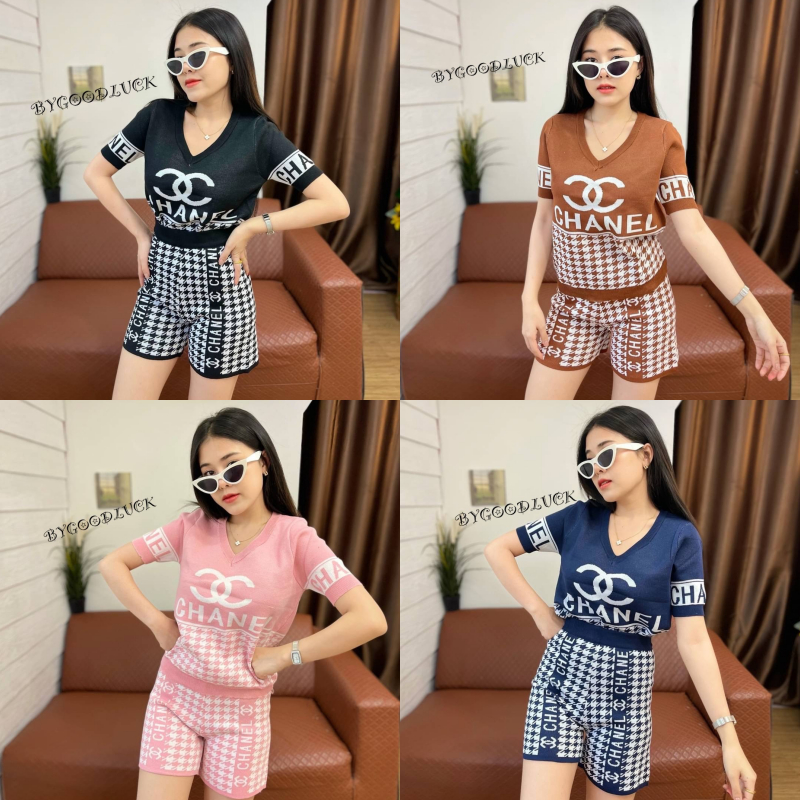 SpinnyHouse ชุดเซท 2ชิ้น เสื้อยืด + กางเกงขาสั้น ผ้าไหมพรม ทอลายแน่นๆ เนื้อผ้าดี ทรงสาย เป๊ะ ปั้วะ รุ่น ดวงแก้ว